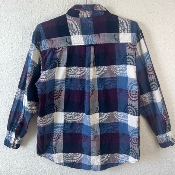 Vintage Paisley Plaid Cotton Button-Down Shirt Medium - Picture 2 of 4